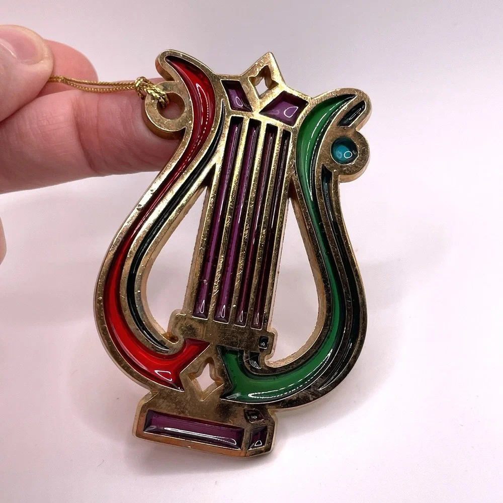 Avon Vintage Stained Glass Musical Instrument Christmas Ornaments Set of‎ 3